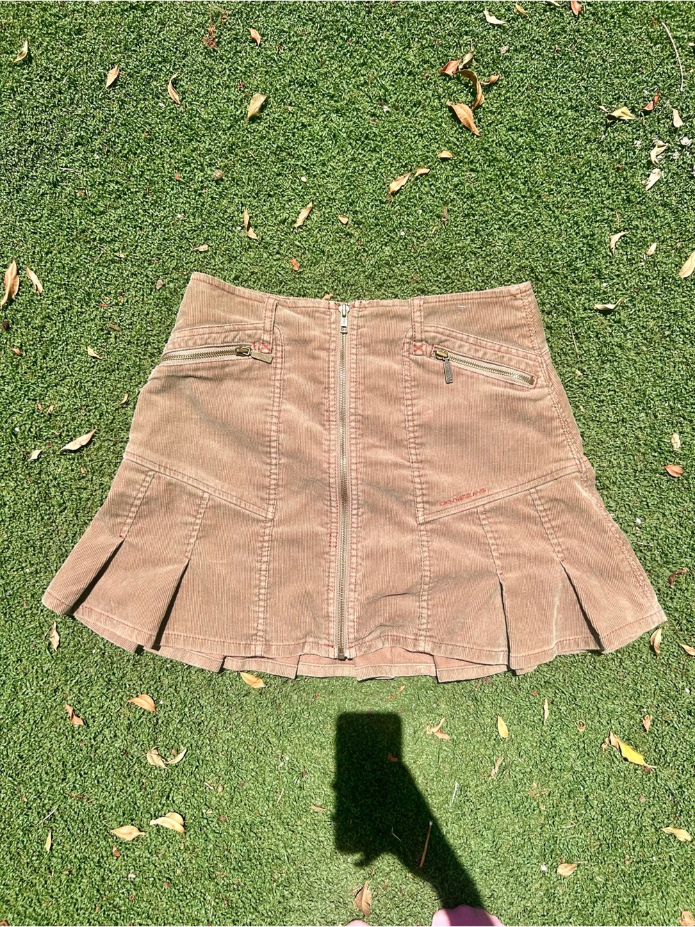 DKNY Tan Brown Pleated Mini Skirt with Front Zip